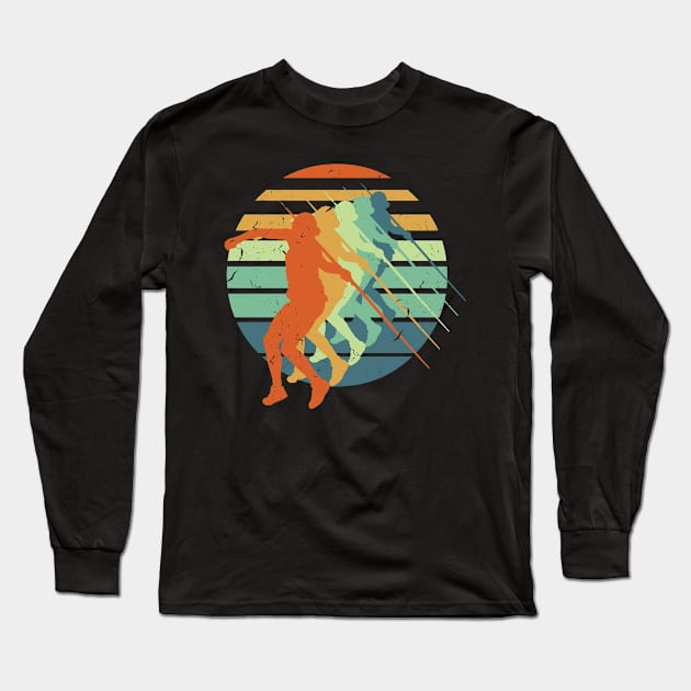 Retro Javelin Throw, Track & Field Athletic Sport Gift For Men & Women Long Sleeve T-Shirt by Art Like Wow Designs